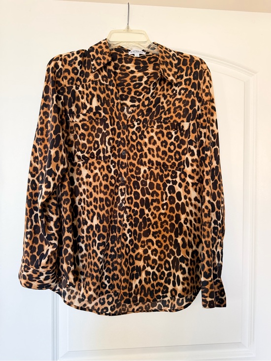 Express Tops - Express Leopard Print Button-Down Shirt - Brown/Black